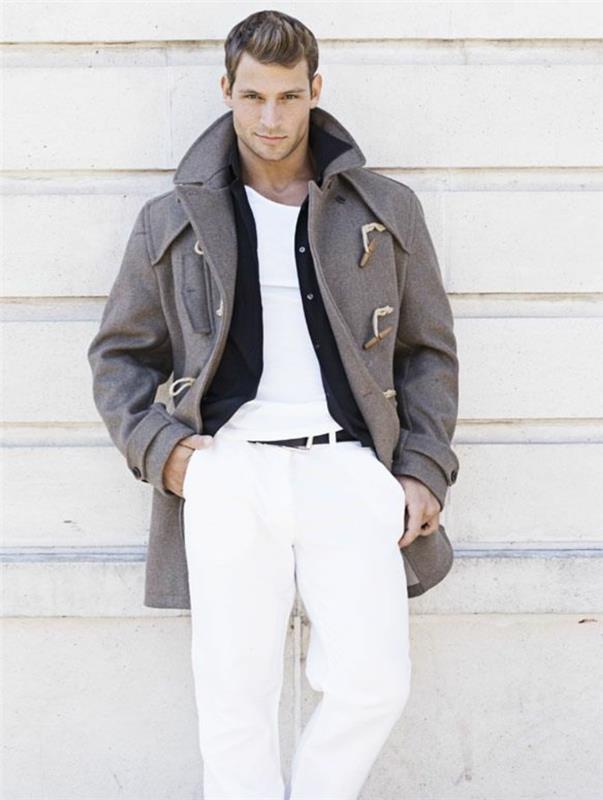 Tričko 0-how-to-be-elegant-with-the-long-man-grey-coat-pants-white-white-t-shirt