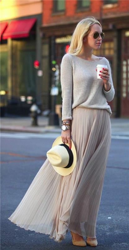 0-lång-veckad-kjol-beige-street-stil-kläder-midi-kjolar-beige