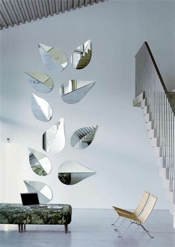 0-design-spegel-i-grönt-blad-form-vacker-idé-dekorativ-grå-vägg-i-det-moderna-vardagsrummet