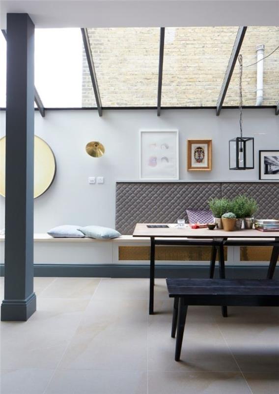 0-glass-Roof-large-window-in-chic-kitchen-Beige-Tiled-Floor-أثاث المطبخ