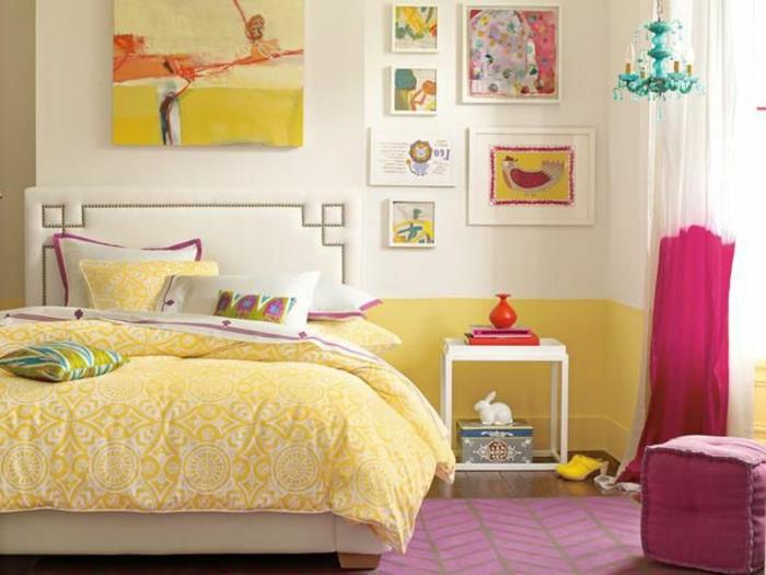 00-tonåring-flicka-sovrum-idéer-deco-tonåring-sovrum-gul-säng-filt-och-beige-läder-sänggavel-säng