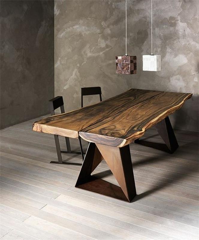 طاولة طعام-تصميم-000-في-الخشب-الخام-في-لون-داكن-لغرفة-تناول الطعام