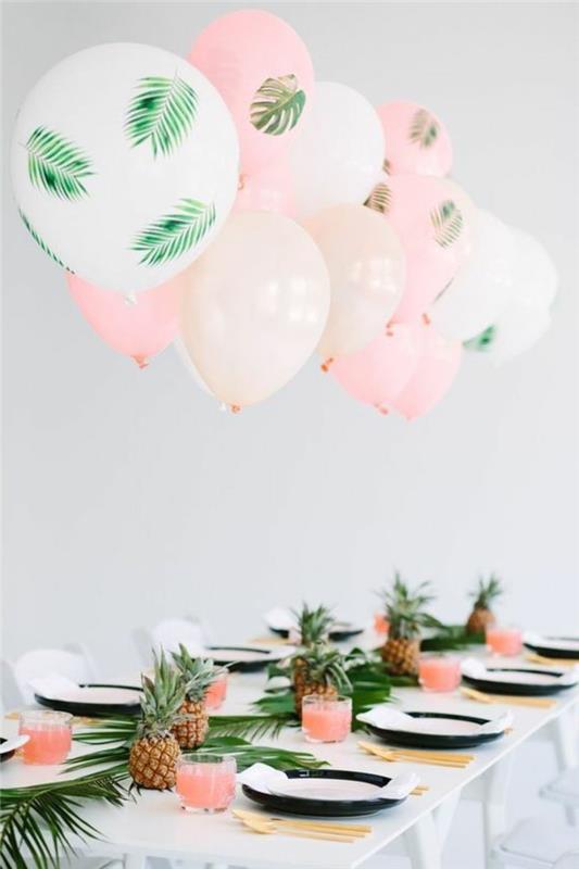 02-dekoration med ballonger i vitt, rosa och grönt