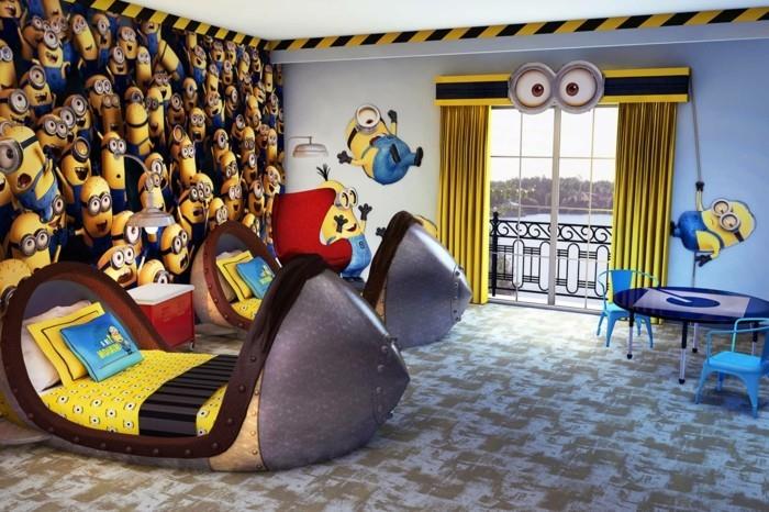 nápad-veľmi-kreatívne-maľovanie-detská izba-inšpirované-témou-minionov-postelí-desing-zaujímavé