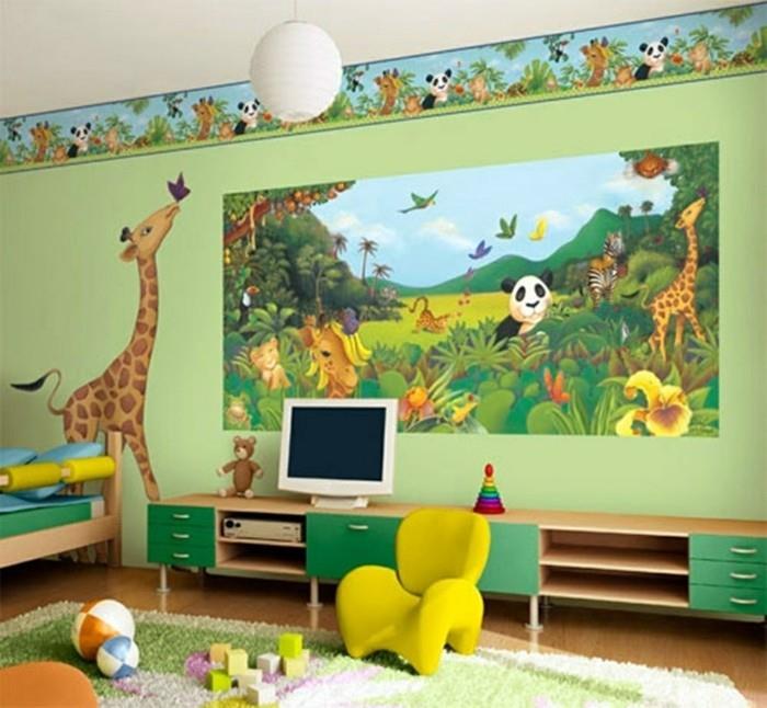 nápad-zelená-maľba-stena-panel-na-džungli-téma-pekne-veselá-dekoratívna-vlys-ktorá-vytvára-veselú atmosféru