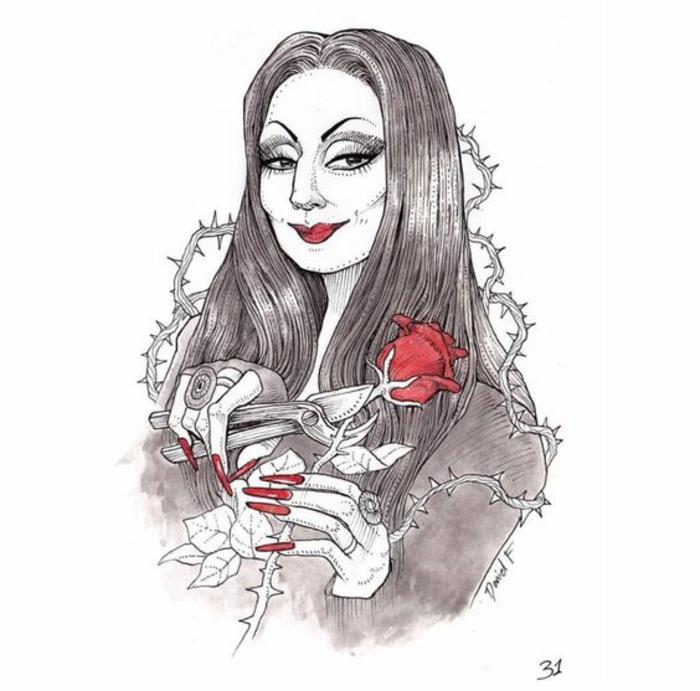Morticia Addams rosa morticia blommor cool ritning rosröd som läppar