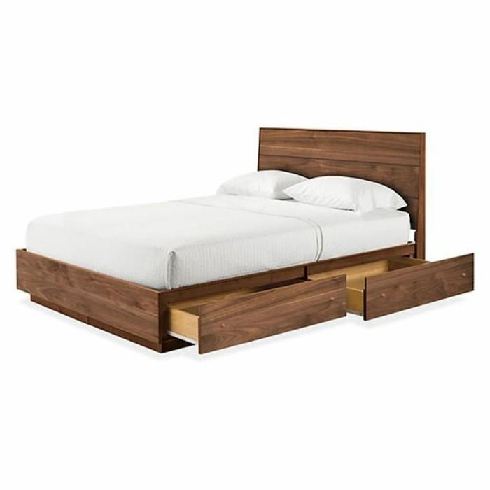 سرير مع درج خشبي تخزين-أبيض-بياضات-سرير-ايكيا-خزنة-سرير