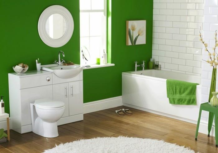 1-rund matta-vit-ljus-parkett-golv-grön-vägg-vit-badrumsmöbler