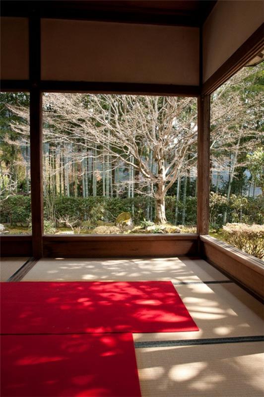 1-červený koberec-japonská architektúra-spálňa
