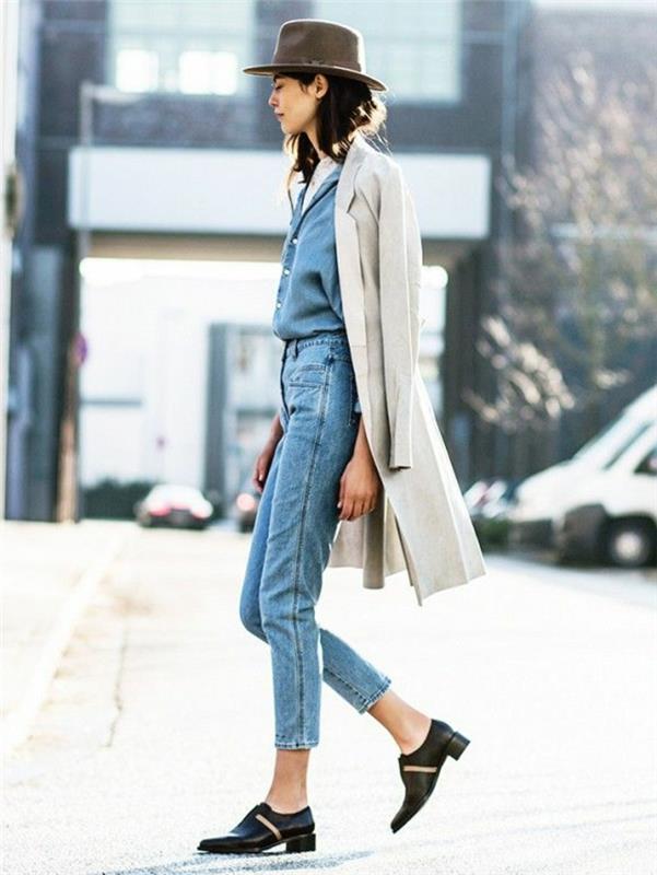1-vízia-elegantná-žena-móda-denim-čierna-topánky-dlhá-žena-béžová-kabát