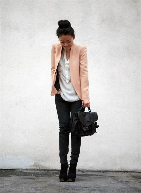 1-rosa-mocka-jacka-tjej-lång-svart-byxor-vit-elegant-vit-skjorta