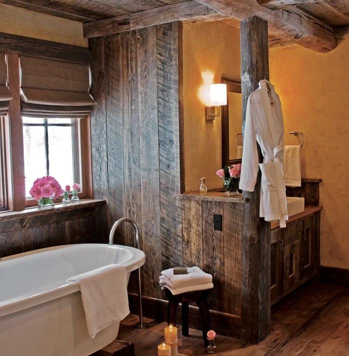 drevená kúpeľňa-dekor-rustikálny štýl-voľne stojaca vaňa