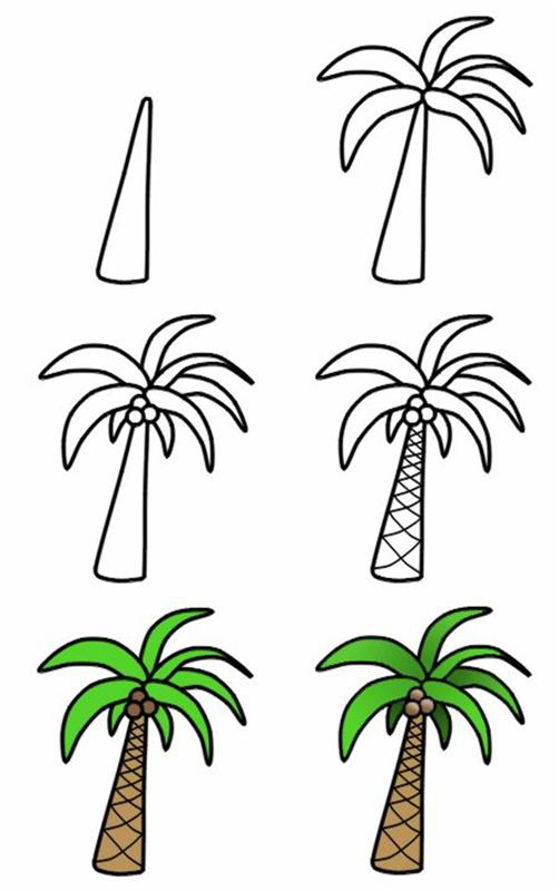 كيفية رسم شجرة بسهولة ، رسم شجرة ملونة ، كيفية رسم أشجار النخيل الاستوائية رسم بسيط