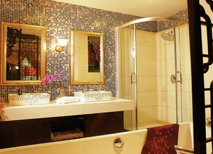 kúpeľňa-dekor-nápad-s-mozaikou-dvojité umývadlo-a-sprchovací kút
