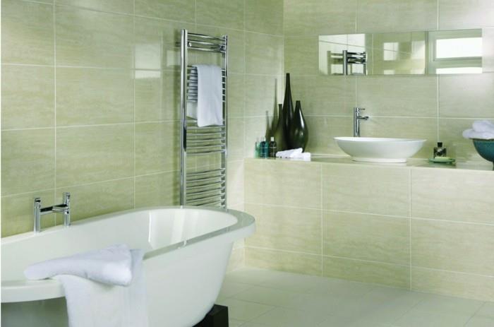 zen-bathroom-deco-idea-green-bathroom -lažby-doska-biela-vaňa-na-stojan