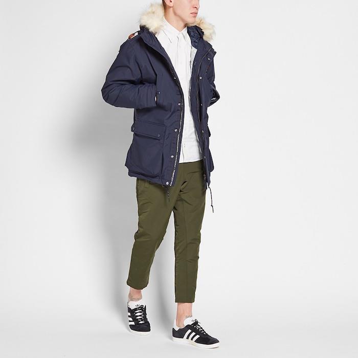 adidas originals herr vinterparka marinblå pälshuva