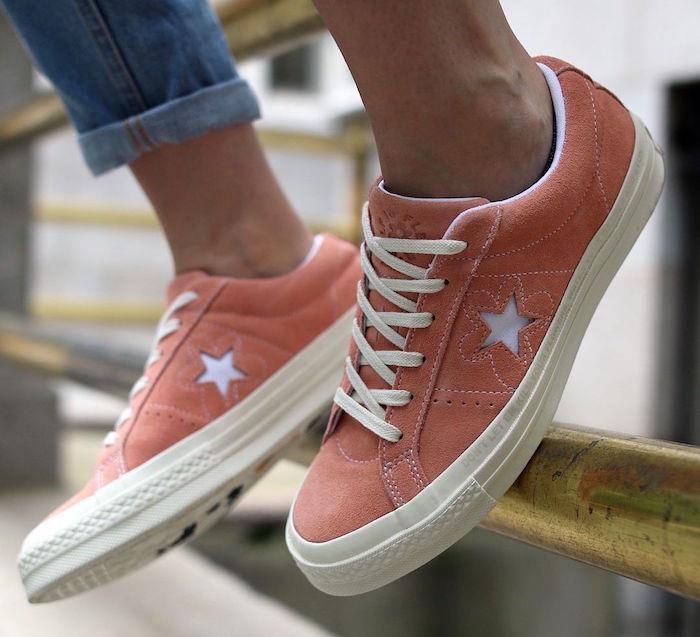 Tenisky Converse One Star Ox lososovo ružové oranžové módne muž jednoduchý retro tenisový štýl