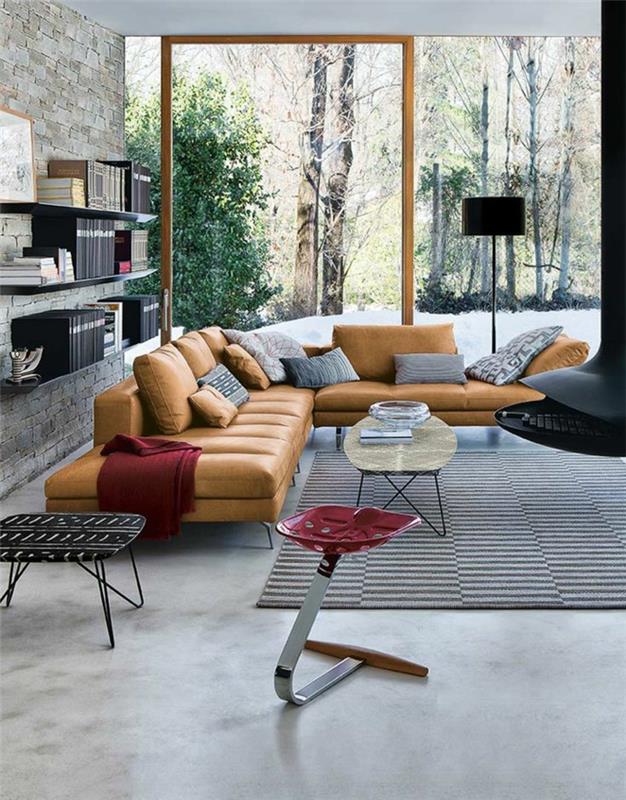 Karamelová farba-interiér-kreatívny-nápad-krásna-sivá-obývačka-terasa-dvere