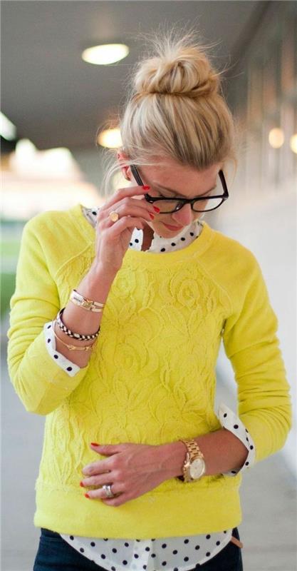 Cool-hodinky-žena-ružová-zlatá-michel-kors-žltá-sveter-geekové okuliare
