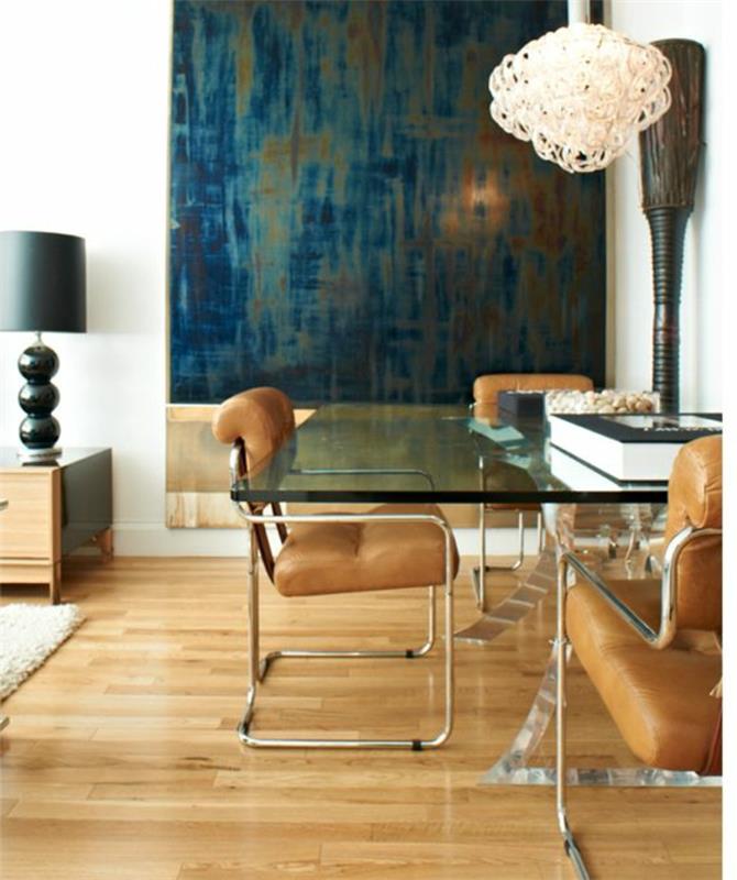 Karamelová farba-interiér-kreatívne nápady-originál-sklenený-luster-stolná lampa