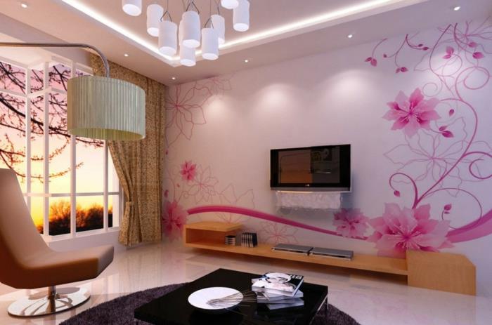 Väggdekoration-idé-tapeter-design-vackra-moderna-vägg-rosa-blommor