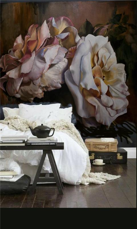 Väggdekoration-idé-design-tapeter-vacker-vintage-blomma-vägg