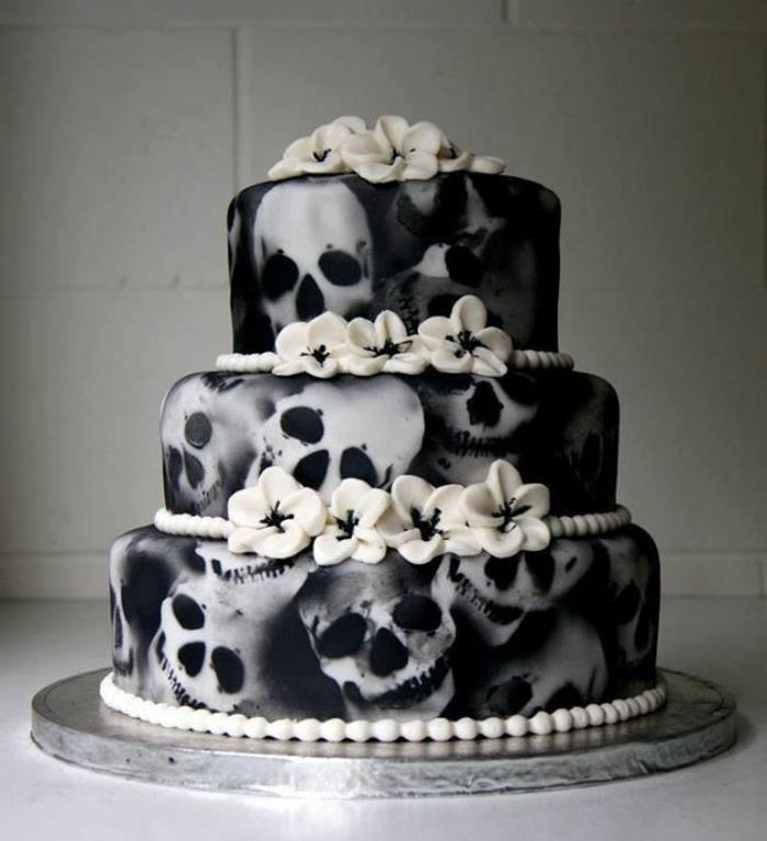 Halloween-pumpa-dekoration-idéer-svart-vit-squellet-tårta