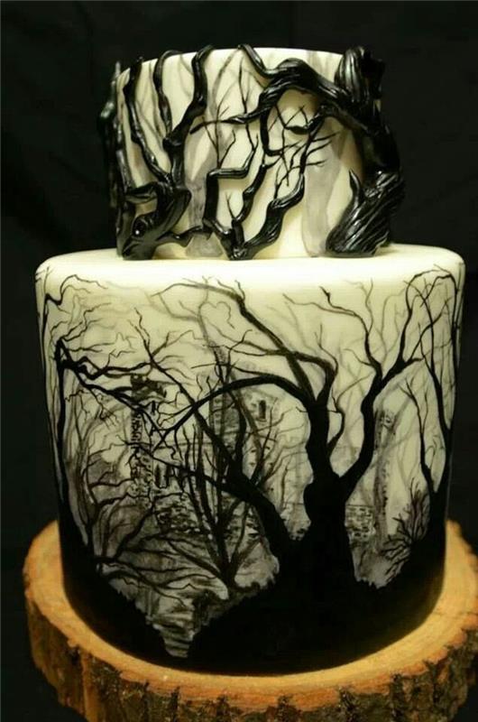 Dekorera-pumpa-Halloween-dekoration-tårta-träd-spök-skog