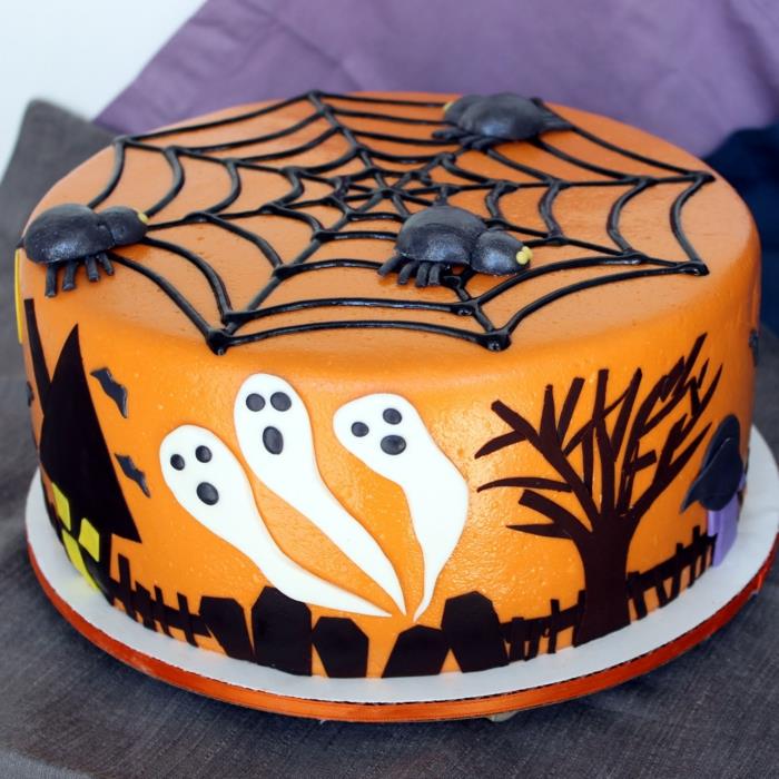 Halloween-pumpa-dekoration-idéer-apelsin-tårta-dekoration
