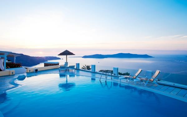 Santorini-ostrov-krajina-pekný-hotel-bazén-bazén-zmenený