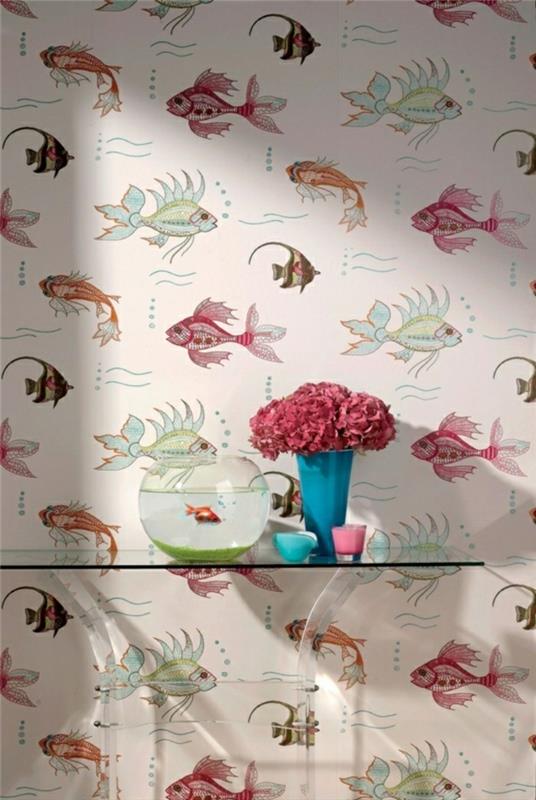 Vintage-design-kúpeľňa-tapeta-dizajn-ryba-cool-nápad