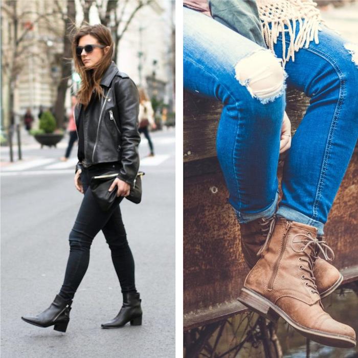 nápady na vysokánske kožené členkové topánky, ktoré sa budú v zime nosiť s džínsami