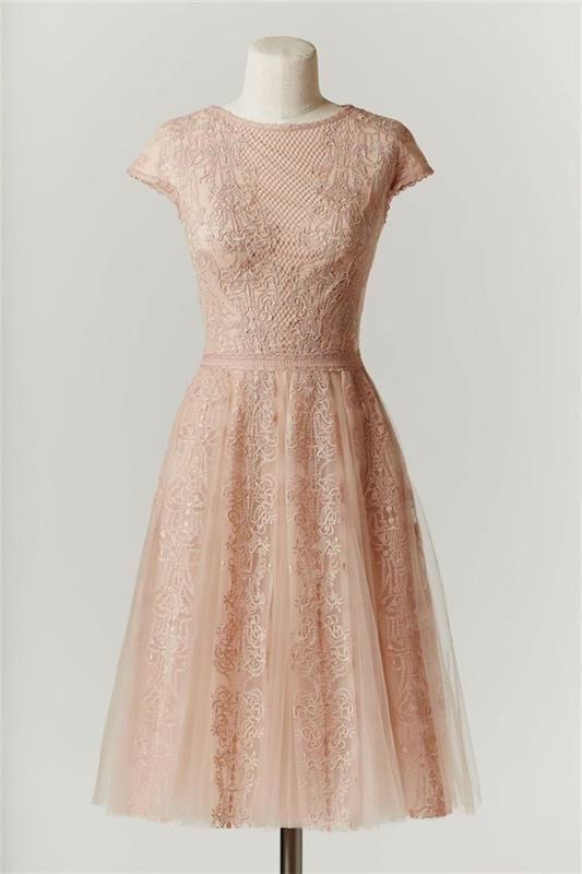 Elegantné-krátke-čipkované-ružové-svadobné-šaty