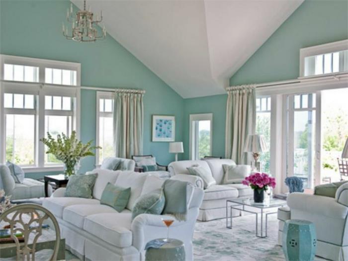 Klasická obývacia izba v akvamarínovej farbe