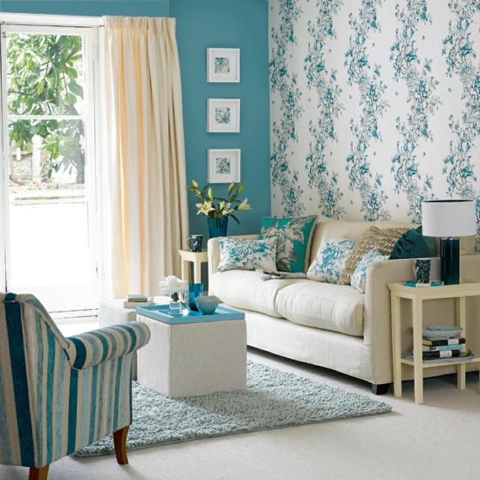 Välutrustat-vardagsrum-tapeter-design-blå-deco-idéer