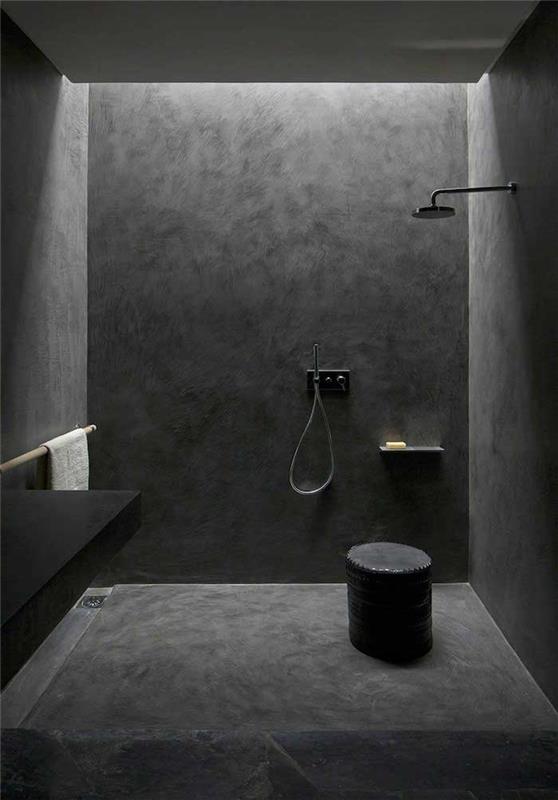 الحمام في قطعة واحدة TADELAKT رمادي أنثراسايت مع دش إيطالي بدون بلاط