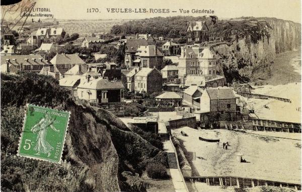 Veules-les-roses-general-view-map-أبيض وأسود