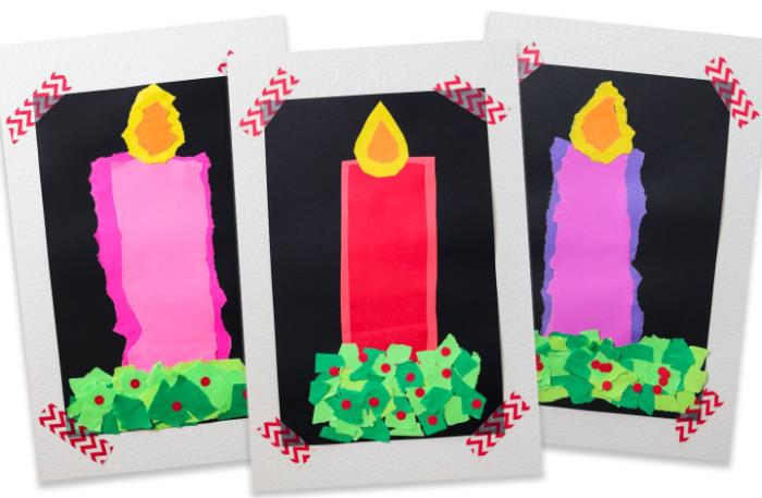 روضة النشاط اليدوي بطاقة عيد الميلاد القديمة ورقة الشموع الممزقة المثال الأصلي عيد الميلاد خلق