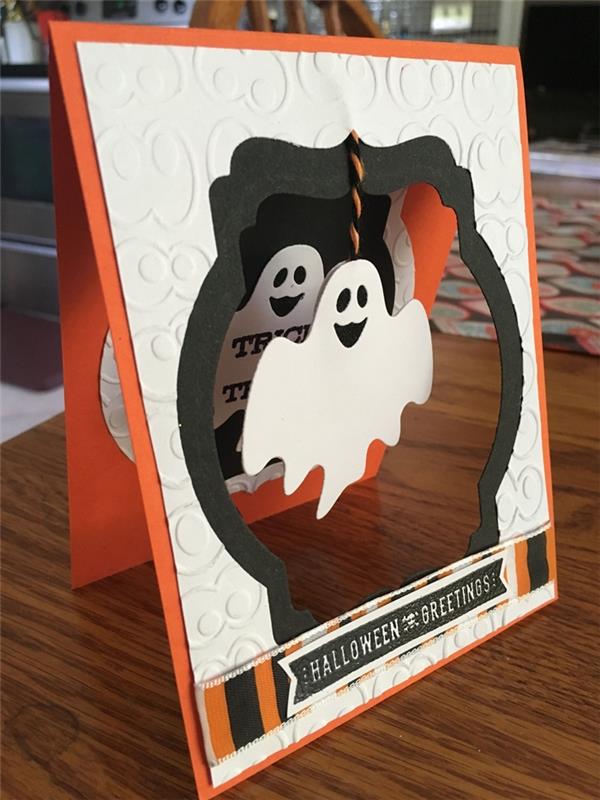 Halloween Crafts DIY Happy Halloween Card DIY Fall Easy White Paper Präglad garnspöke