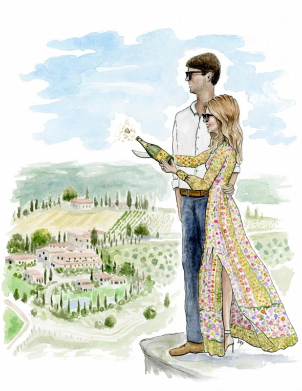Bröllop illustration bedårande par ritning idé för ett bröllop meddela förlovning