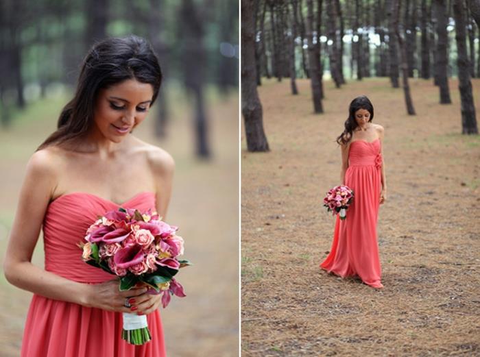 Vackra formella klänningar för bröllop chic outfit kvinna röd persika klänning