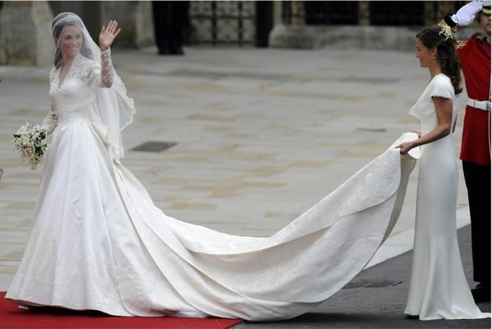 Klädd-bröllop-klänning-ärm-klänningar-bröllop-prinsessa-Kate-klänning