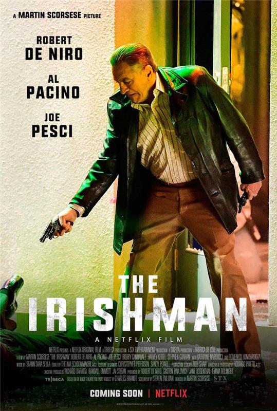 Plagát filmu Ír od Martina Scorseseho na Netflixe, ktorý nebude uvedený na filmovom festivale v Cannes 2019 z dôvodu oneskorenia po produkcii