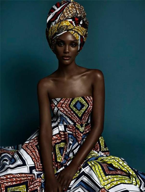 stort halsduk, tryckt lång klänning, afrikanska klänningar, blå bakgrund