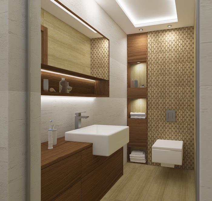 moderná zrekonštruovaná kúpeľňa v béžovej a hnedej farbe so štvorcovým zaveseným WC a sprchovacím kútom