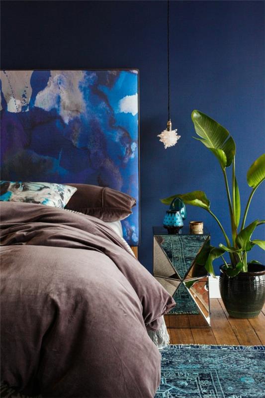 atmosféra hlavy-favulous-modrá-hnedá-rastlina-kvetinový-prikrývka-záhlavie-postele