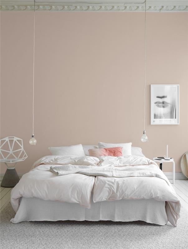 neutral färg för ett sovrum, krämig väggfärg i kombination med tak och golv i vitt