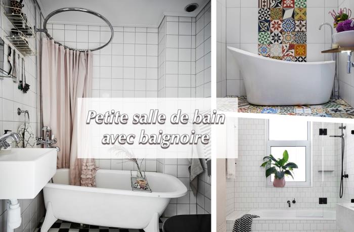 begränsad plats badrumsmodell med litet badkar, idé hur man dekorerar ett badrum med fristående badkar