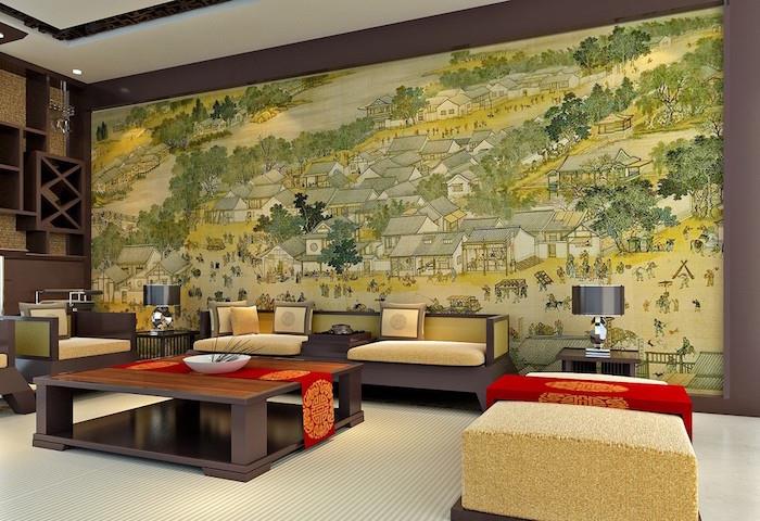 Príklad dizajnu ázijskej dekorácie obývacej izby japonskej dekorácie obývačky