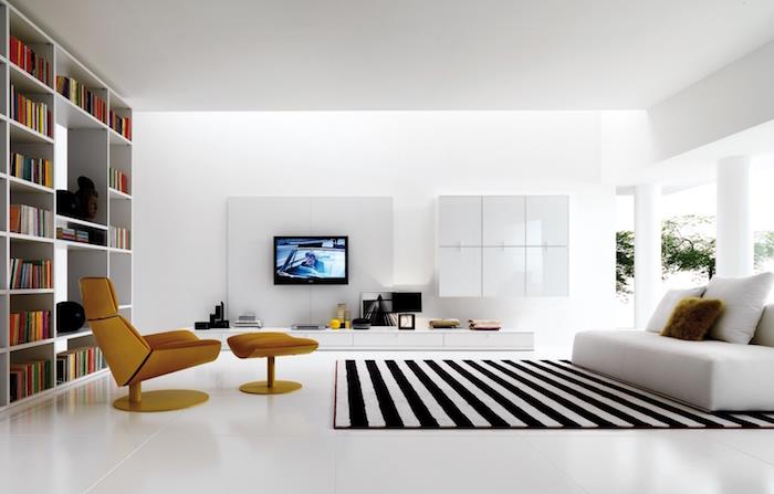minimalistický dizajn rozloženia obývačky a nápad na dekor